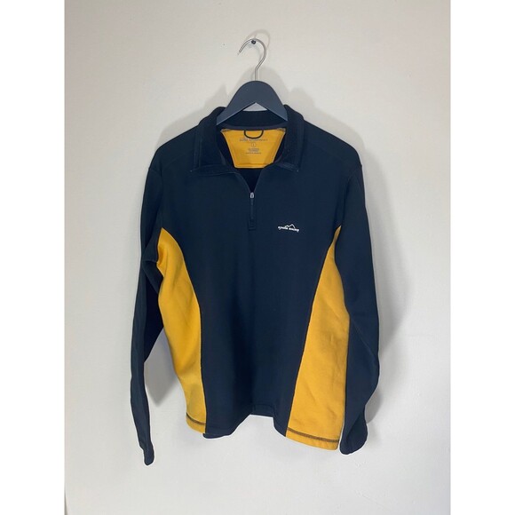 Eddie Bauer Quarter Zip Fleece Pullover Black and Gold Size Large - Picture 2 of 4
